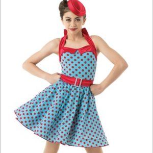 Blue and Red Polka Dot Swing Dance Party Dress